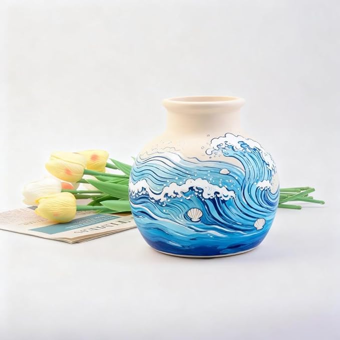 Plain Beige Ceramic Vase for DIY Painting - Customizable Handmade Pottery, Blank Canvas for Flower Arrangements, Home Decor, Wedding & Office Decoration (5.91 x 5.91W x 5.71H)