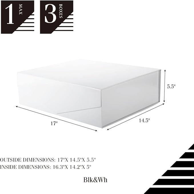 BLK&WH Extra Large Gift Box with Lid 16.3x14.2x5 Inches, White Gift Box Closure Lid for Clothes and Large Gifts (Glossy White)