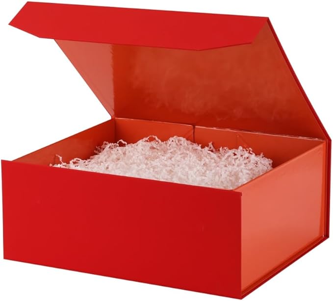 6 Pcs Red Gift Box - 13x11x5.3 Inch Magnetic Gift Box with Crinkle & Shredded Paper, Luxury Gift Boxes with Lids