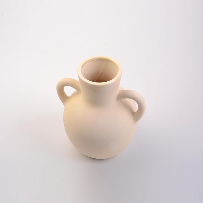Plain Beige Ceramic Vase for DIY Painting - Customizable Handmade Pottery, Blank Canvas for Flower Arrangements, Home Decor, Wedding & Office Decoration (6.5L x 5.12W x 7.28H)
