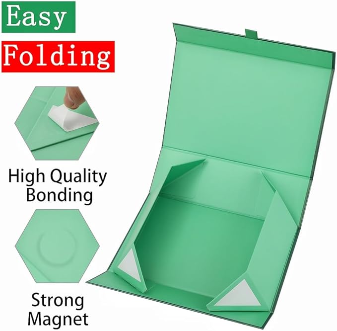 Large Gift Box 13.5x11.8x4.7 Inches, Green Gift Boxes for Presents with Magnetic Closure Lid, Luxury Gift Box Rectangle Collapsible Boxes for Gift Packaging