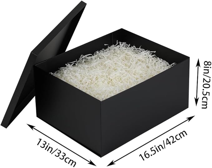 1Pcs Black Extra Large gift box with lids 16.5×13×8 Inches gift boxes for presents,Birthday Box (include Ribbon, Paper Shred Filler Gift Card & Envelopes)