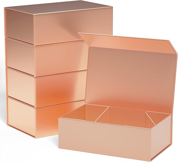 Gift Boxes 10"x6"x3" with Magnetic Closure Lid Gift Boxes for Presents,Bridesmaid Gifts Box,Cute Box,Luxury for Gift Packaging, Magnetic Gift Box for Wrapping Gifts (Rose Gold/5PCS)