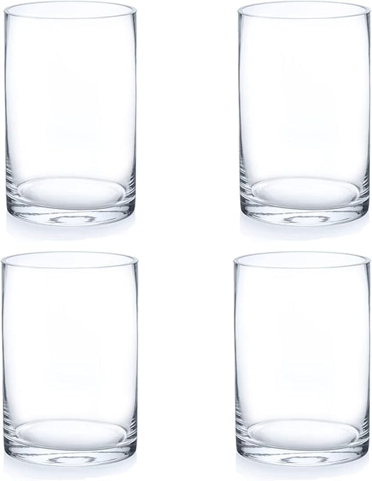 Enova Floral Set of 4 Clear Cylinder Glass Vase 6W x 8H Inches, Clear Flower Vases, Pillar Candle Hurricane Floating Candle Holder Vase, Glass Flower Vase for Wedding Centerpieces, Home Décor
