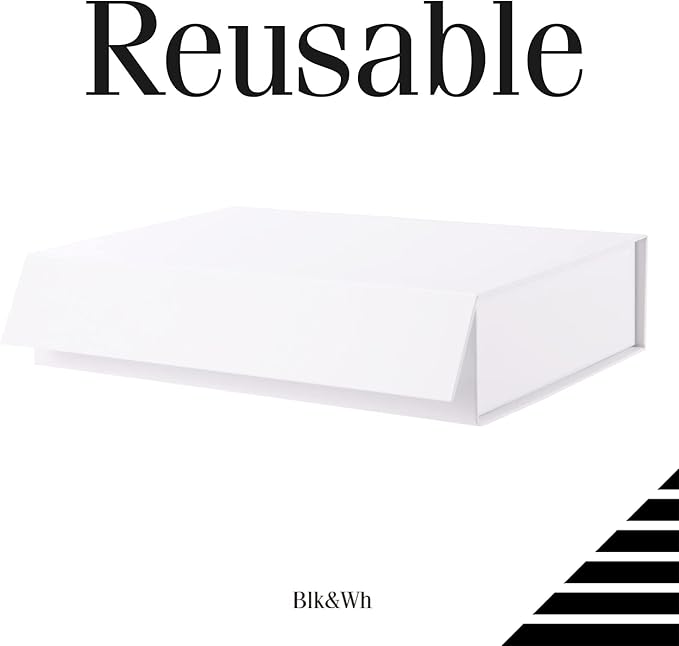 BLK&WH 6 White Gift Boxes 11.5x8x2.5 Inches With Magnetic Closure Lids, Sturdy Shirt Boxes, Rectangle Collapsible for Packaging (Matte White)