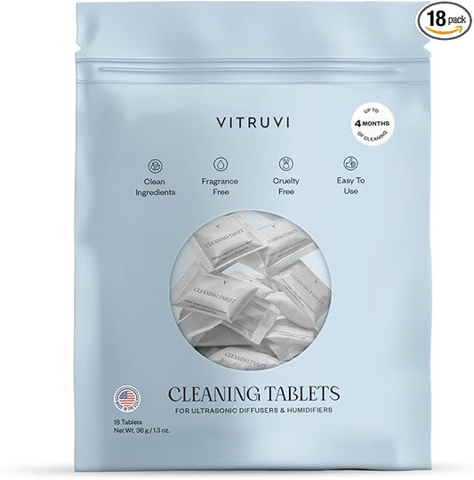 VITRUVI Cleaning Tablets for Diffusers & Humidifiers | Removes Stains & Residue, Prevents Buildup, Enhances Performance | Easy to Use | Made in USA - Pack of 18