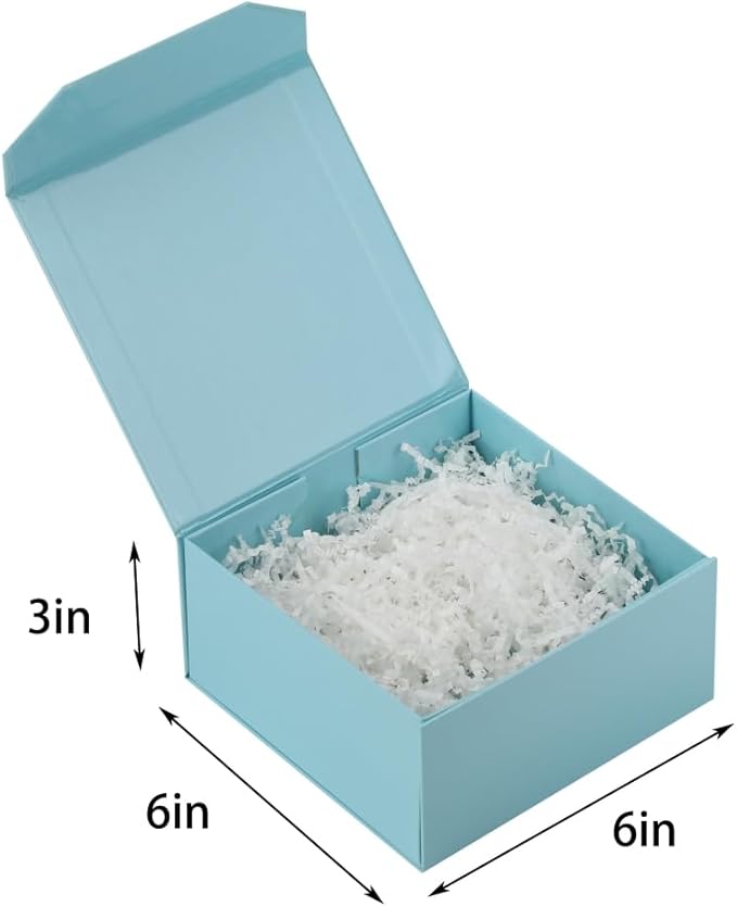 1 Pcs 6x6x3 Inch Blue Magnetic Gift Box Small Magnetic Box with Crinkle Paper Blue Small Gift Box with Shredded Paper Luxury Gift Boxes with Lids for Presents
