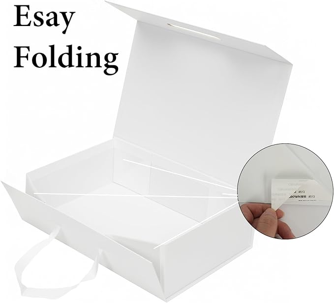 White Gift Box 14"x9.3"x4.2" Large Magnetic Gift Boxes with Lids for Presents Include Ribbon, Envelop Card for Bridesmaid Proposal Box, Birthday, Graduation, Christmas,Wedding Gifts Packging