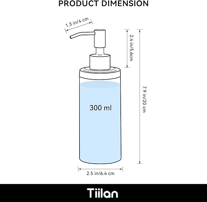 Countertop Hand Soap Dispenser, Refillable Stainless Steel Soap Pump Bottle for Bathroom & Kitchen, Free Standing - 300ml, Brushed Nickel