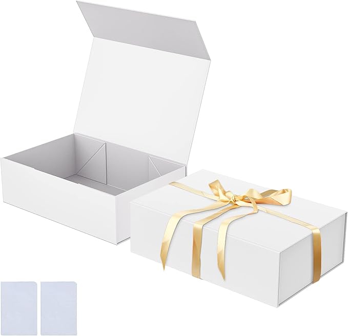 Luxury Large Gift Box 13.8"x9"x4.3" Storage Box Ribbon Magnetic Closure for Luxury Packaging Box for Mother's Day, Birthdays, Bridal Gifts,Weddings