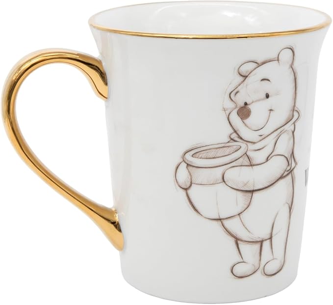 Disney 100th Anniversary Winnie the Pooh Ceramic Mug – Elegant D100 Anniversary Coffee Cup with Gold Handle – Collectible Ceramic Coffee Mug Featuring Winnie the Pooh – Official Licensee
