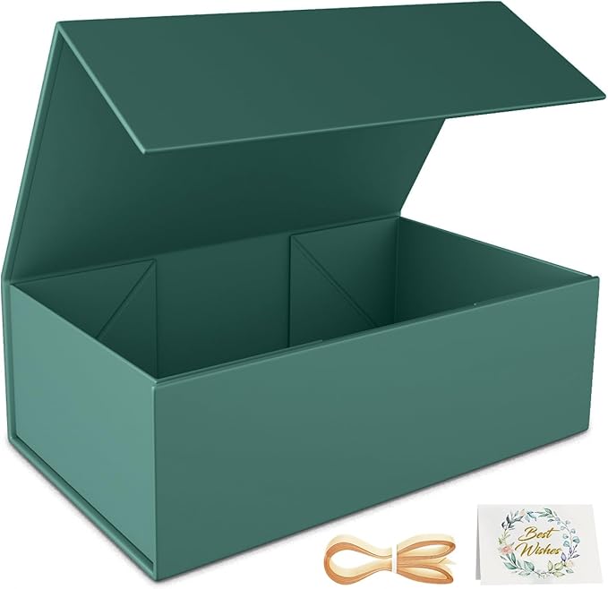 Green Gift Box, 9.5x6x3'' Gift box for Presents with Lids Magnetic Closure Rectangle Collapsible for Bridesmaid Proposal Box, Wedding, Christmas, Halloween, Birthday Gift Packging