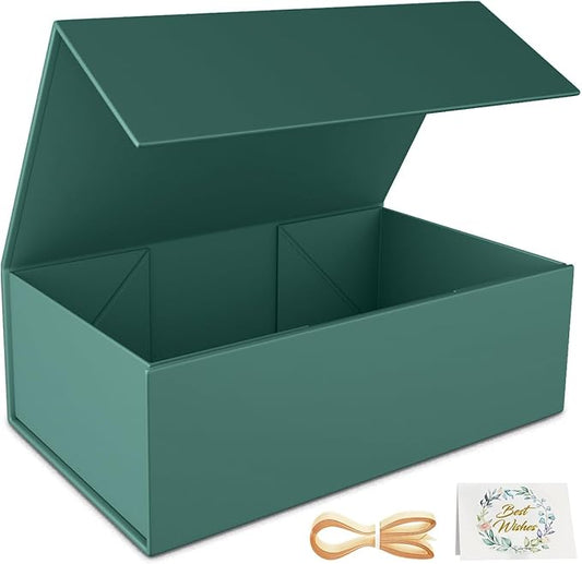 Green Gift Box, 9.5x6x3'' Gift box for Presents with Lids Magnetic Closure Rectangle Collapsible for Bridesmaid Proposal Box, Wedding, Christmas, Halloween, Birthday Gift Packging