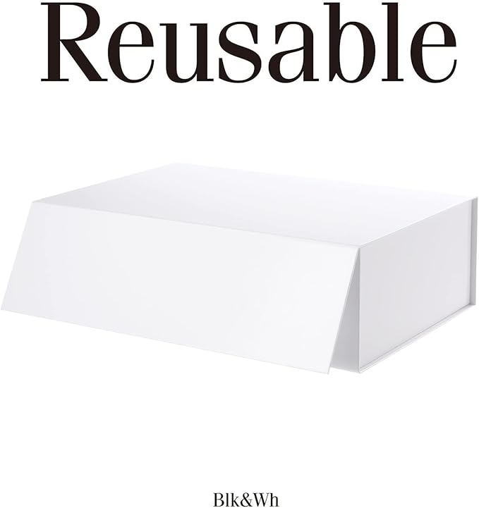 BLK&WH Collapsible Gift Box 13.5x9x4.1 Inches, Large White Bridesmaid Proposal Box with Lid for Gift (Glossy White)