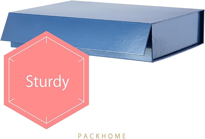 PACKHOME 6 Gift Boxes 11.5x8x2.5 Inches, Sturdy Shirt Boxes with Magnetic Lids for Multiple Occasions (Glossy Blue)
