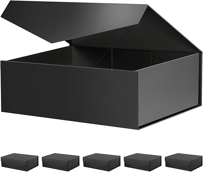 BLK&WH 6 Gift Boxes - 11.5x8.1x3.8 Inches, Large Black Magnetic Groomsman Boxes with Lids (Matte Black)