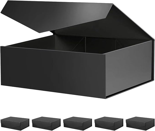 BLK&WH 6 Gift Boxes - 11.5x8.1x3.8 Inches, Large Black Magnetic Groomsman Boxes with Lids (Matte Black)