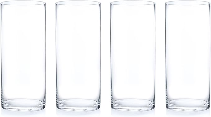 Enova Floral Set of 4 Clear Glass Cylinder Vase, 5W x 12H Inches Tall Clear Flower Vase, Pillar Candle Floating Candle Holders, Decorative Glass Vase for Wedding Centerpieces, Home Kitchen Decor
