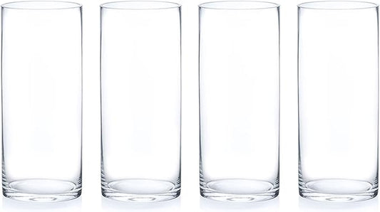 Enova Floral Set of 4 Clear Glass Cylinder Vase, 5W x 12H Inches Tall Clear Flower Vase, Pillar Candle Floating Candle Holders, Decorative Glass Vase for Wedding Centerpieces, Home Kitchen Decor