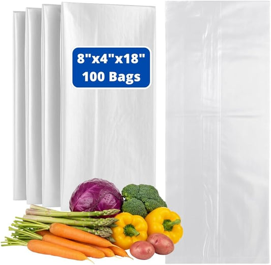 ASSUREPAK Plastic Produce Bag - Clear Unprinted Vented Produce Bags 8"x4"x18" - 100 Bags - 0.80 mil - Clear