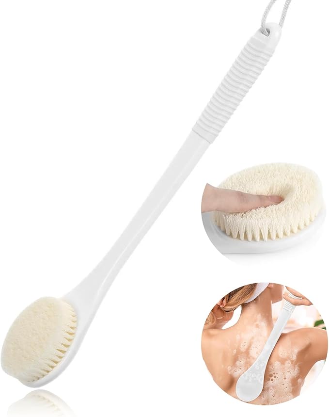 17-Inch Back Scrubber for Shower, Anti-Slip Exfoliating Body Brush for Bath, Gentle Back Brush for Shower for Men, and Women, Cleaning Skin for Smooth, Glowing Skin (White)