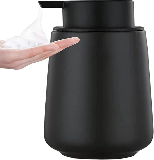 12Oz Foam Hand Soap Dispenser - Black Foaming Soap Dispenser Bathroom with Easy-to-Press Pump, Refillable Liquid Lotion Hand Soap Dispenser, Ceramic Kitchen Dish Soap Dispenser Hand Wash Dispenser