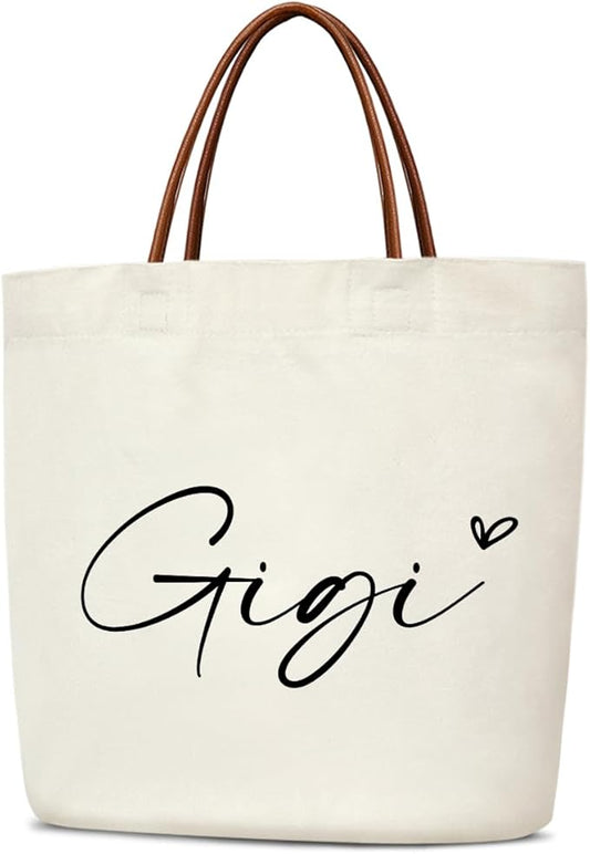 Canvas Tote Bag for Women, Birthday Gifts, Aesthetic Reusable Grocery Shopping Bags With Leather Handles