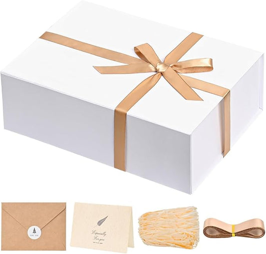 LIFELUM White Gift Box 13.85 x 8.35 x 4.45 inch Wedding Gifts Box for Bridesmaid Proposal Gifts for Gifts with Card, Ribbon, Shredded Paper Filler Shirt Boxes for Presents (1 Pcs)