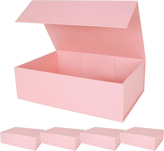 Aimyoo Pink Magnetic Gift Boxes with Lids 13.8x9x4.3 in, Large Bridesmaid Groomsman Proposal Box, Rectangle Collapsible Box for Present Graduation Birthday Storage 5 Pack