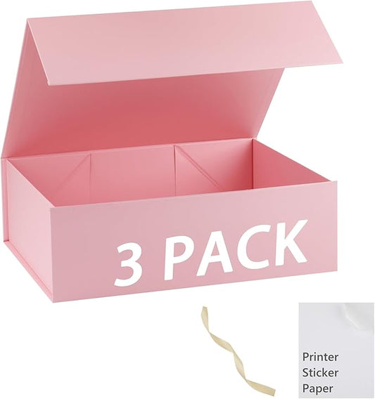 Pink Gift Box,19x16x6 Extra Large Gift Boxes With Lids For Presents Includes Ribbon And Diy Printable Sticker Paper,Bridesmaid Proposal Box,Magnetic Gift Box For Birthday,Wedding,Graduation