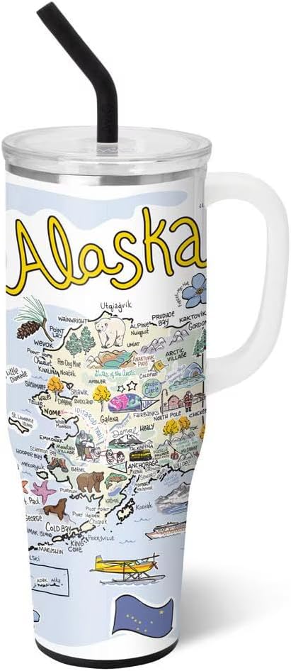 Swig Life 40oz Mega Mug, 40oz Tumbler with Handle and Straw, Extra Large Insulated Tumblers, Cup Holder Friendly Travel Mug (Alaska)
