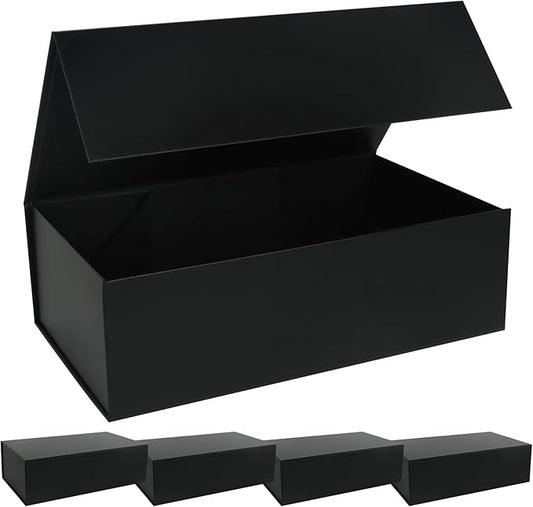 Black Gift Box with Magnetic Lids 13.8x8.3x4.4 in, Large Bridesmaid Groomsman Proposal Boxes, Rectangle Storage Box 5 Pack