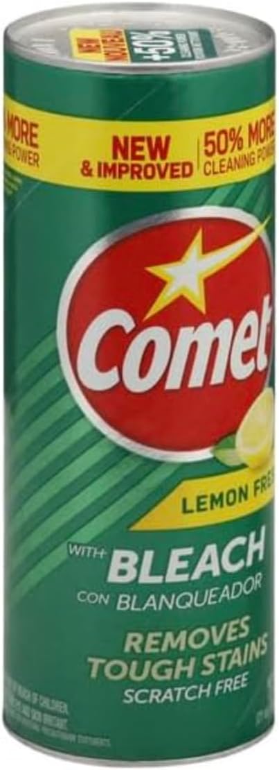 Comet Cleaner Lemon Fresh with Bleach Powder 21 oz, 4-Pack – Scratch-Free Multi-Surface Cleaner for Bathroom, Sink, Kitchen, Tile, Grout + Yahmi Microfiber Cloth – Tough Stain Remover