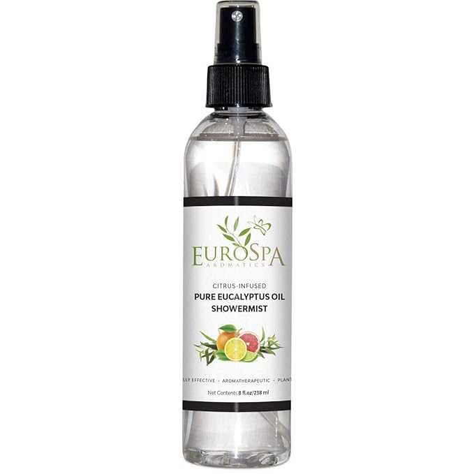 EuroSpa Aromatics Pure Eucalyptus Oil ShowerMist and Steam Room Spray, All-Natural Premium Aromatherapy Essential Oils - Citrus Infused, 8oz