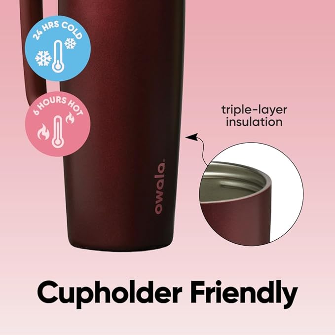 Owala SmoothSip Slider Stainless Steel Insulated Travel Mug with handle, 100% Leak Proof, For Hot and Cold Drinks, Travel Friendly with Sliding Lock Lid, 24 oz, BPA Free, Leak Proof, Black Cherry
