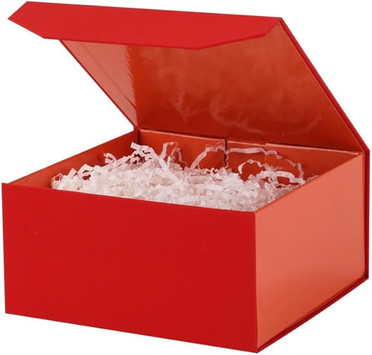 1 Pcs 6x6x3 Inch Red Magnetic Gift Box Small Magnetic Box with Crinkle Paper Red Small Gift Box with Shredded Paper Luxury Gift Boxes with Lids for Presents