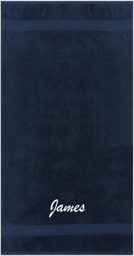 Kaufman - Personalized Terry Beach and Pool Towel 100% Cotton 30in X 60in Solid Color Bath Towel Embroidered (Nav)