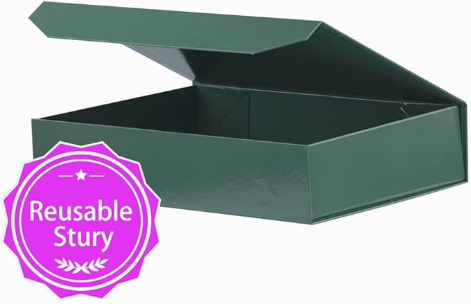 1 Pack Green Gift Boxes with Lids Small 12 x 8 x 2.7 Inches Clothes Gift Boxes for Presents Shirt Gift Box with Ribbon Magnetic Gift Box Bulk Cute Box for Packaging (Glossy Surface)