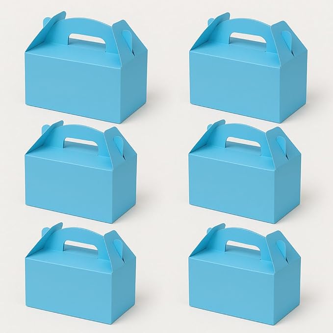 xiepipipaper 12Pack Large Party Favor Boxes,Blue Treat Boxes, (9.45 * 5 * 5"),Large Goodie Boxes, Gable Gift Boxes with Handles,Candy Boxes for Kids Birthday Baby Shower Wedding Halloween Christmas.