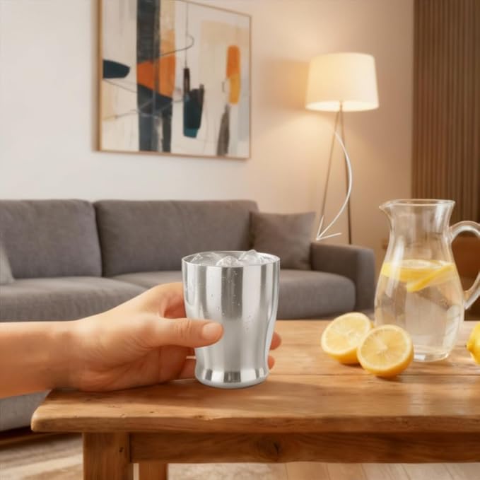 2-Pack Double Wall Stainless Steel Insulated Cups, 8.8oz (260ml), Hot & Cold Drinkware for Travel, Office, Home – Sweat-Proof, Durable, Mirror Polished Finish (Silver)