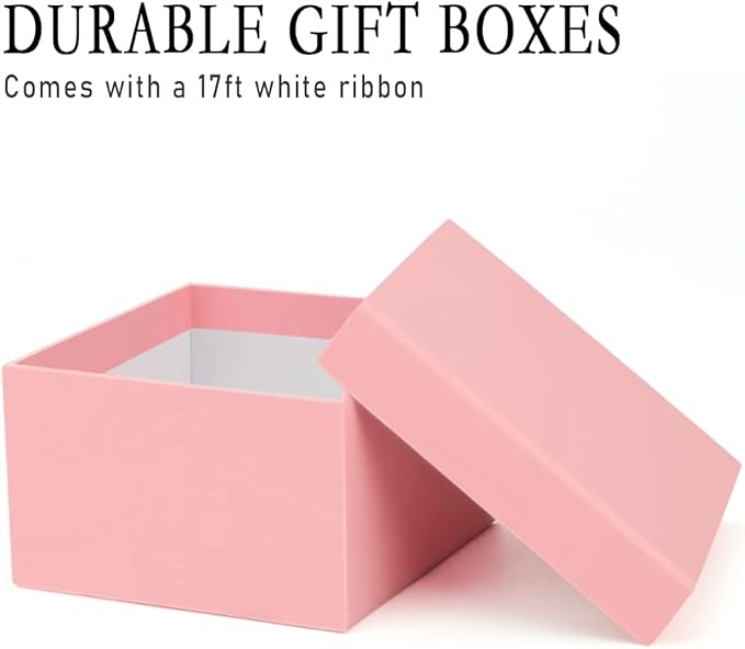Bengnkes Pink Gift Box Small Gift Boxes with Lids for Presents 4 Packs Square Luxury Nesting Gift Boxes with 17ft Ribbon for Birthday Bridesmaid Wedding Christmas Proposal