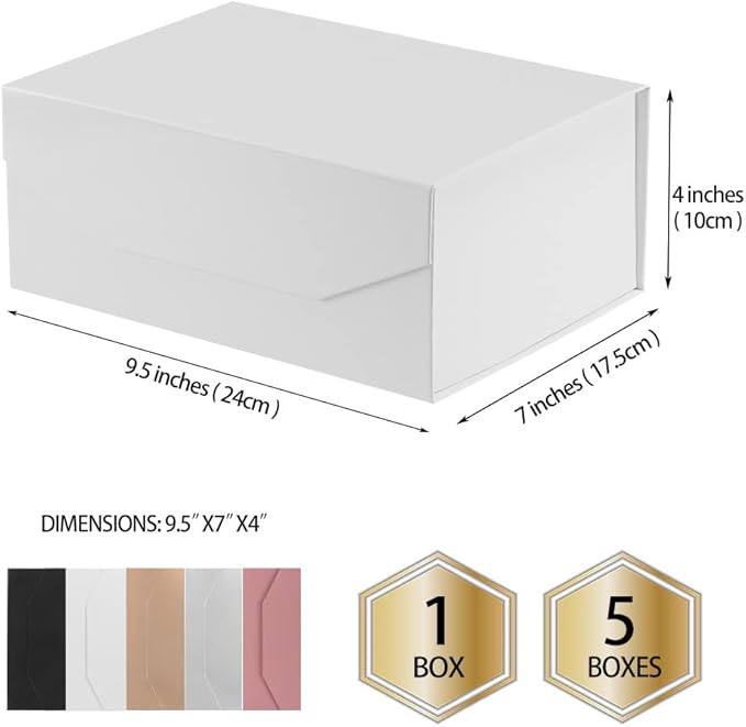 1PCS White Gift Box 9.5x7x4 Inches, Sturdy Gift Box with Lid for Gift Packaging, Foldable Magnetic Closure Storage Boxes, Bridesmaid proposal box, Rectangle Collapsible Box
