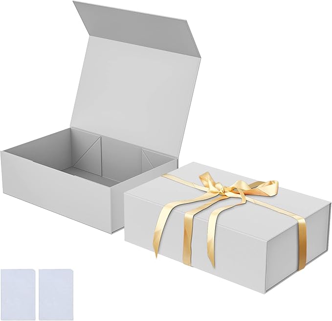 Luxury Large Gift Box 13.8"x9"x4.3" Storage Box Ribbon Magnetic Closure for Luxury Packaging Box for Mother's Day, Birthdays, Bridal Gifts,Weddings