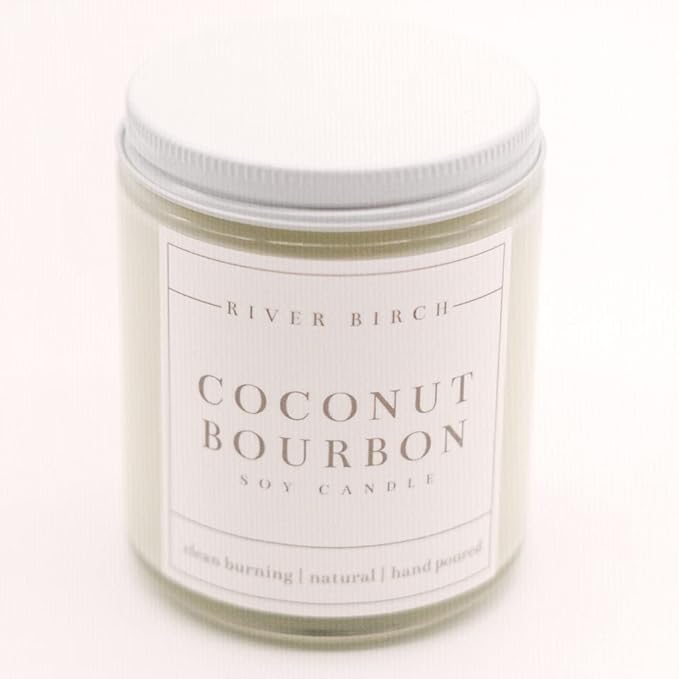 River Birch Candles Coconut Bourbon Scented Candle | Premium, All-Natural, Non-Toxic, Soy Candles | 8.5oz 40 Hr Burn Time | Cozy Relaxing Gifts for Home