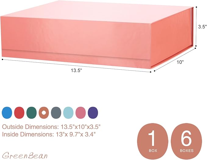 GREEN BEAN Gift Box 13x9.7x3.4 In, Rose Gold Gift Box for Present, Magnetic Gifts Box with Lids for Clothes, Christmas Gift box(Glossy Metallic Rose Gold, Dot Design Inside)