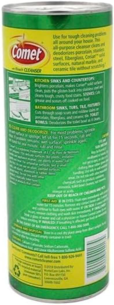 Comet Cleaner Lemon Fresh with Bleach Powder 21 oz, 4-Pack – Scratch-Free Multi-Surface Cleaner for Bathroom, Sink, Kitchen, Tile, Grout + Yahmi Microfiber Cloth – Tough Stain Remover