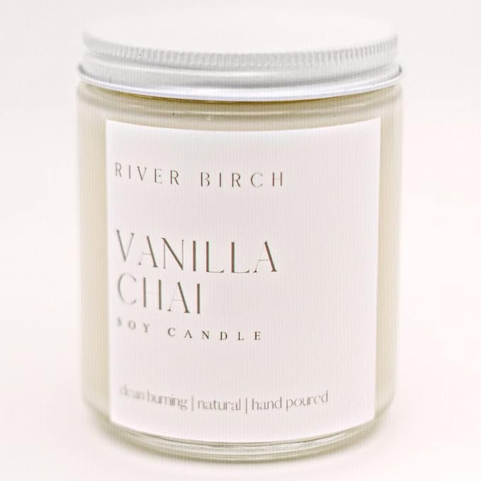 River Birch Candles Vanilla Chai Scented Candle | Premium, All-Natural, Non-Toxic, Soy Candles | 8.5oz 40 Hr Burn Time | Cozy Relaxing Gifts for Home
