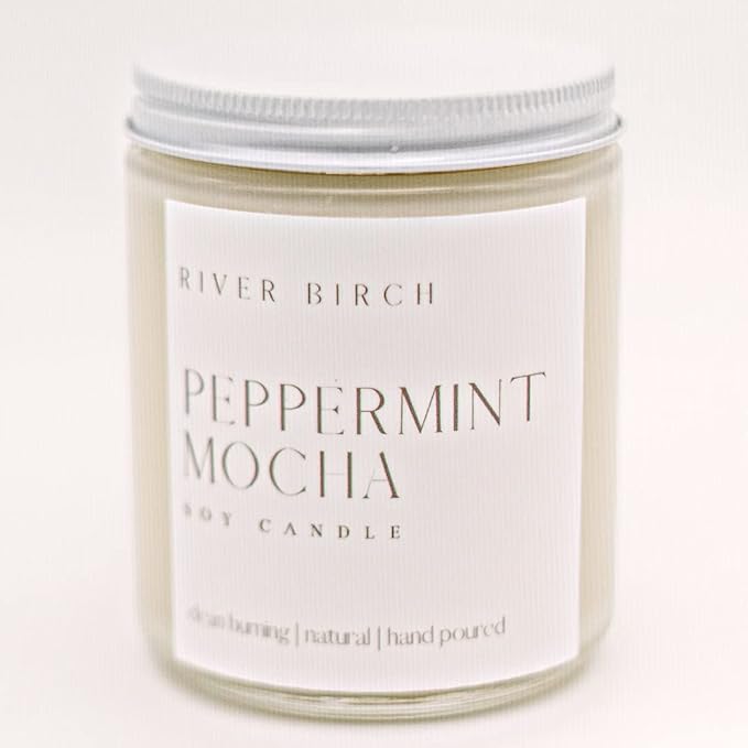 River Birch Candles Peppermint Mocha Scented Candle | Premium, All-Natural, Non-Toxic, Soy Candles | 8.5oz 40 Hr Burn Time | Cozy Relaxing Gifts for Home