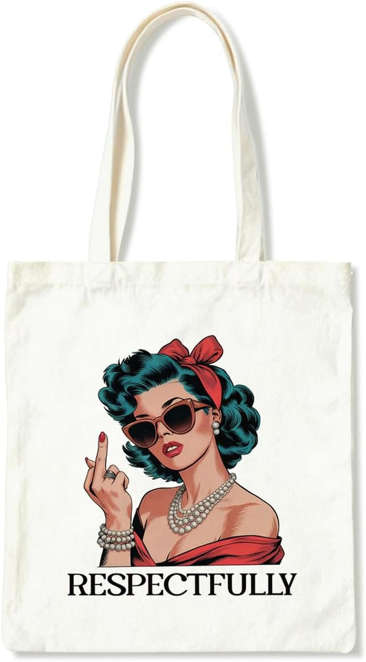 Canvas Tote Bag for Women, Respectfully Shoulder Tote Bags, Adult Humor Canvas Totes to Work Traveling, Christmas Gifts to Friends and Family, Holiday Gift Bags for Wrap Storage