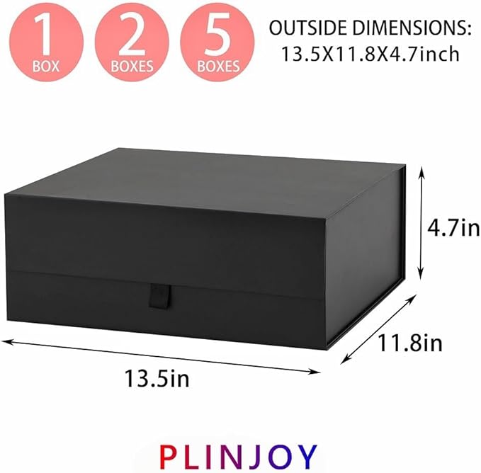Black Gift Box Large 13.5x11.8x4.7 Inches, Black Gift Boxes for Presents with Magnetic Closure Lid, Luxury Gift Box Rectangle Collapsible Boxes for Gift Packaging